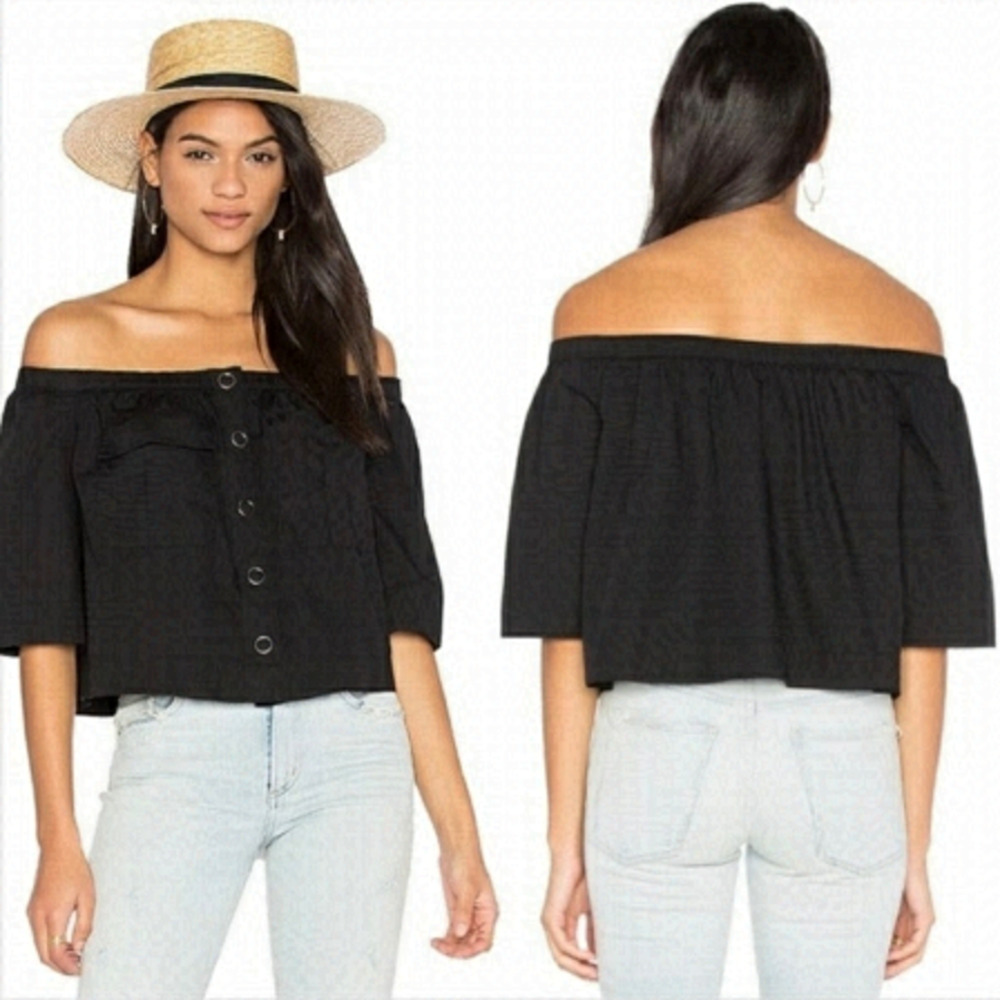 Free People 3/4 Sleeve Cropped Top Off The Shoulder Button Front - Size XS
